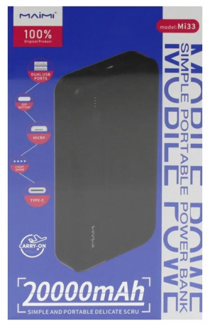 Внешний аккумулятор Maimi Mi33 2USB, Micro, Type C 20000мАч (black) Внешний аккумулятор Maimi Mi33 2USB, Micro, Type C 20000мАч (black)