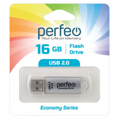 USB 2.0 Флеш-накопитель 16GB Perfeo E01 economy series (silver)