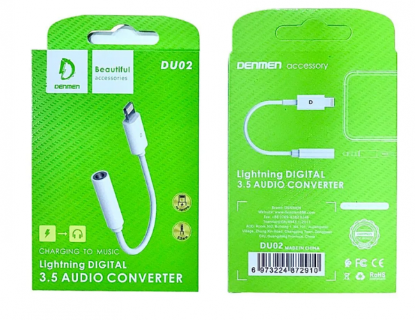 Переходник для наушников Denmen DU02 Lightning-3.5мм (white)