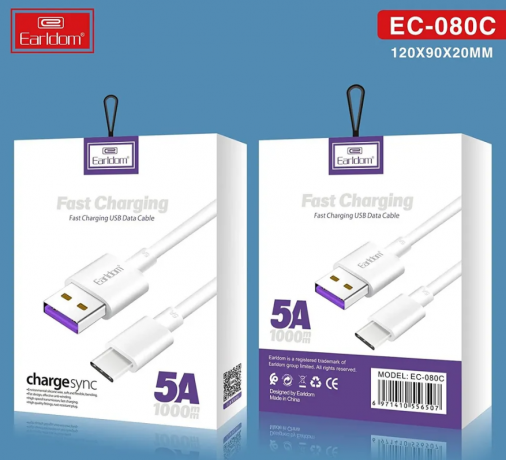 USB кабель Earldom EC-080C Type-C QC, 5A white